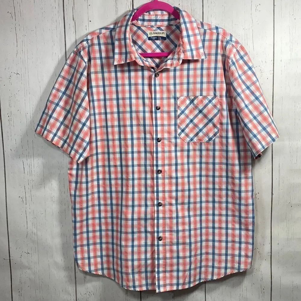 Magellan Outdoors Weekend Marina Plaid Button Front Shirt Large Fishing Casual